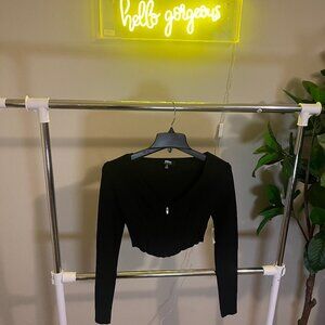 Zip-Front Long Sleeve Crop Top - Size Small
